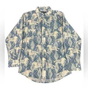 Wrangler AZTEC HORSES Long Sleeve Shirt Cowboy Button Down Pearl Snap Ki…